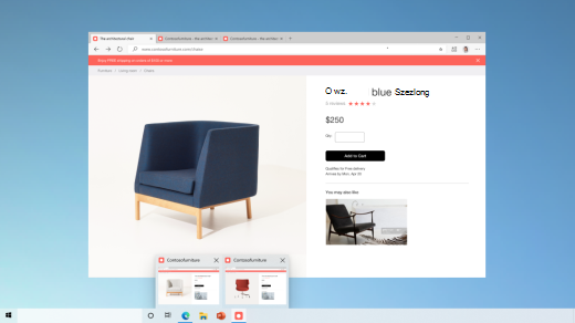 Podgląd dwóch stron internetowych w przypadku witryny, która została przypięta na pasku zadań.